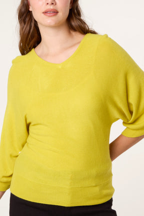 V-Neck Batwing Fine Knit Jumper