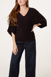 V-Neck Batwing Fine Knit Jumper