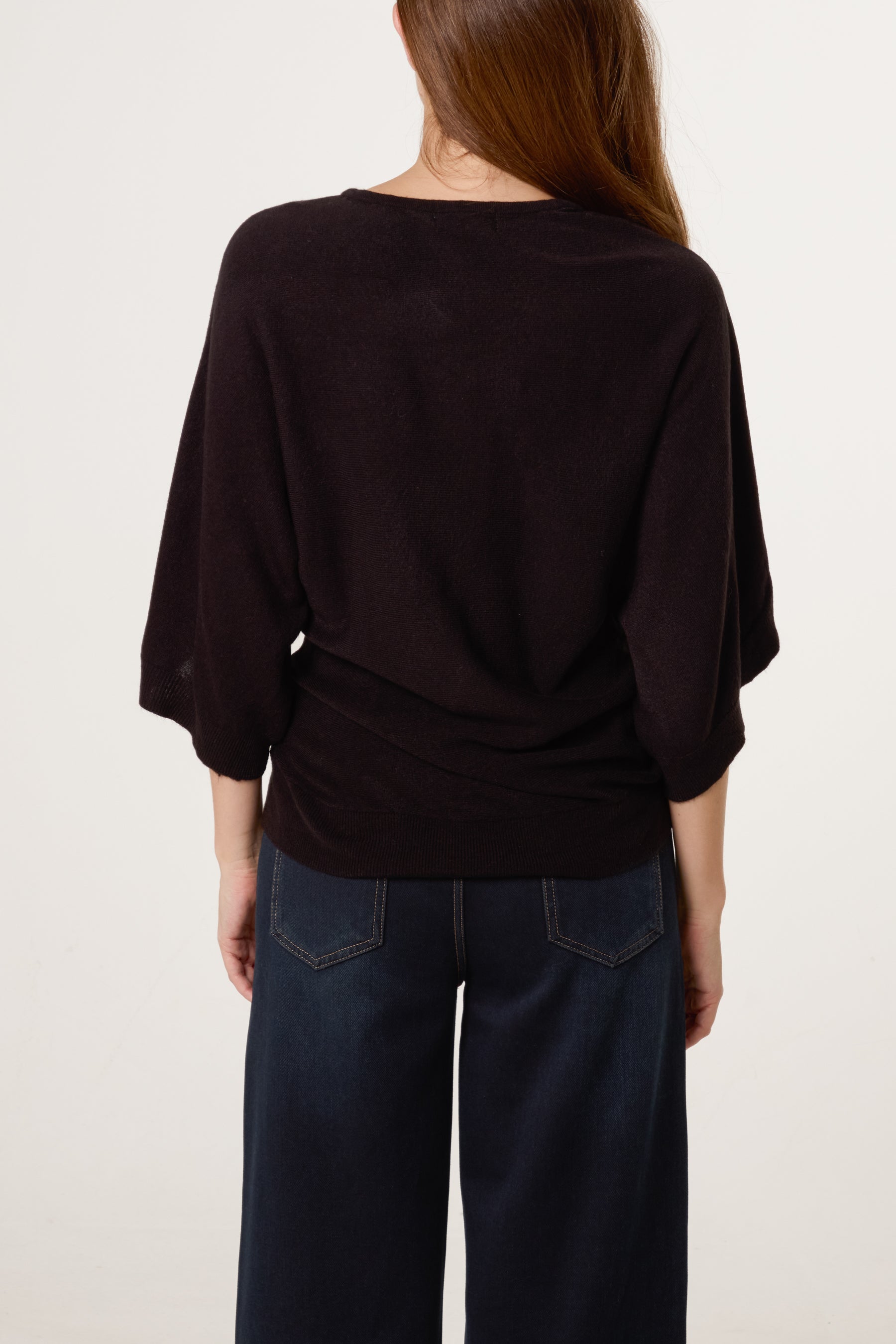 V-Neck Batwing Fine Knit Jumper