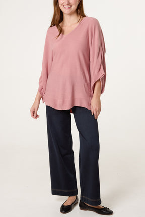 V-Neck Batwing Fine Knit Jumper