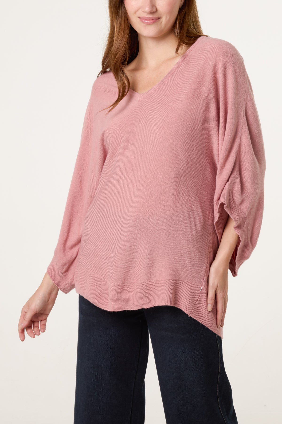 V-Neck Batwing Fine Knit Jumper
