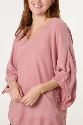 V-Neck Batwing Fine Knit Jumper