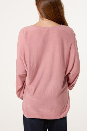 V-Neck Batwing Fine Knit Jumper