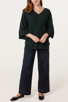 V-Neck Batwing Fine Knit Jumper