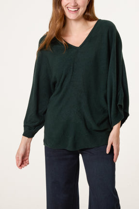 V-Neck Batwing Fine Knit Jumper