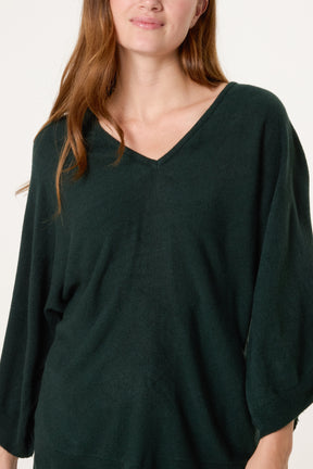 V-Neck Batwing Fine Knit Jumper