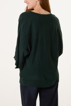 V-Neck Batwing Fine Knit Jumper