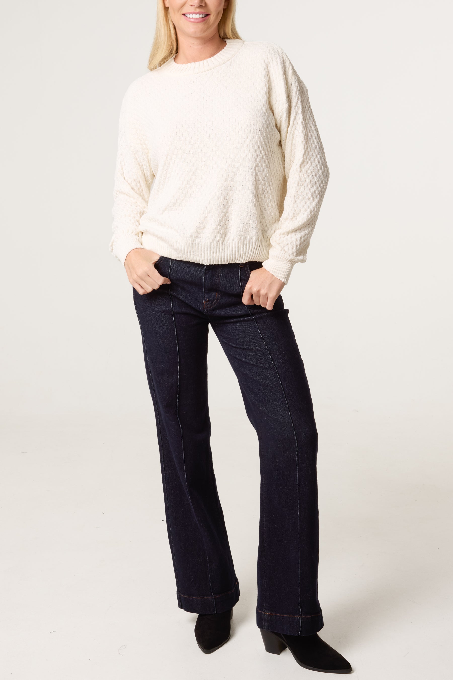 Waffle Knit Round Neck Jumper