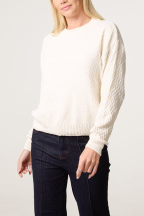 Waffle Knit Round Neck Jumper