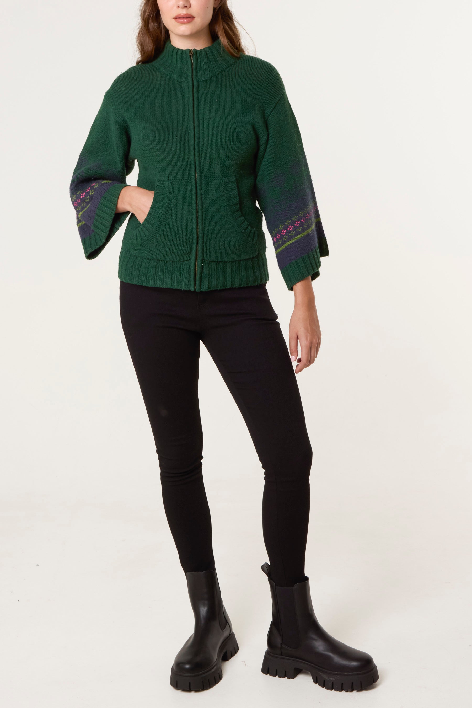 Nordic Sleeve Zip Up Cardigan