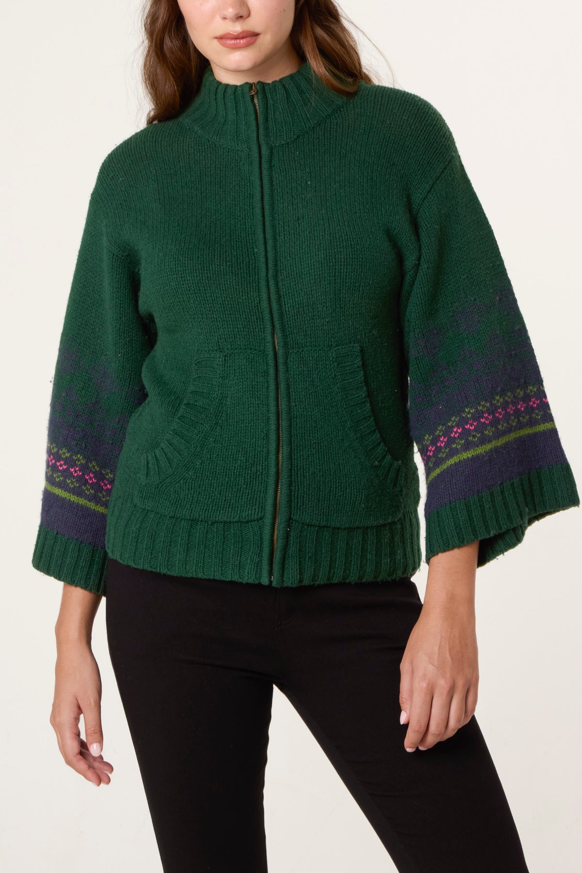 Nordic Sleeve Zip Up Cardigan