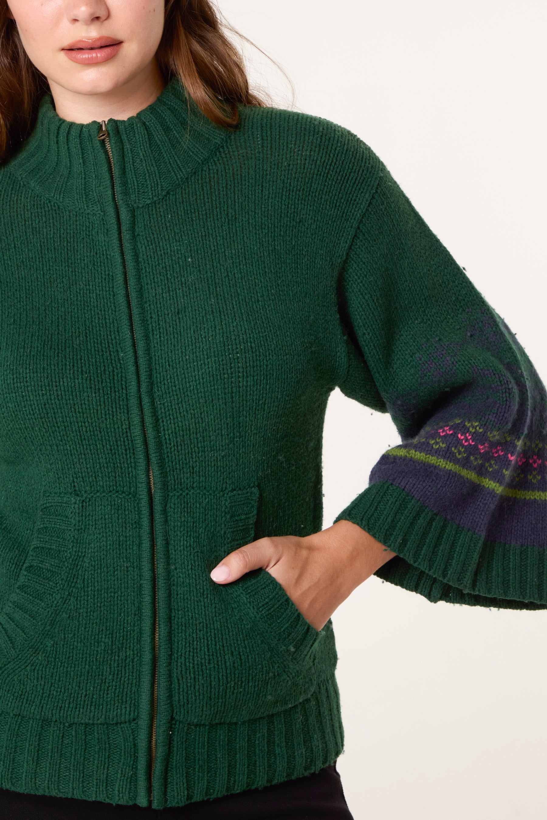 Nordic Sleeve Zip Up Cardigan