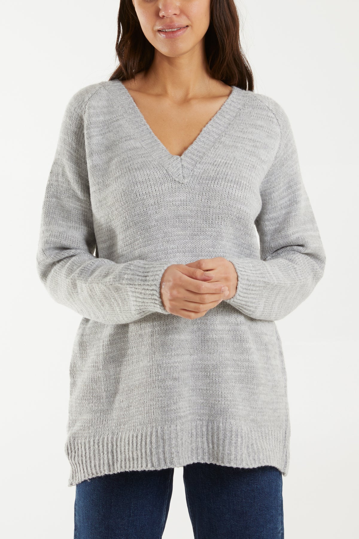 Ribbed V-Neck Knit Jumper