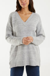 Ribbed V-Neck Knit Jumper