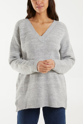Ribbed V-Neck Knit Jumper