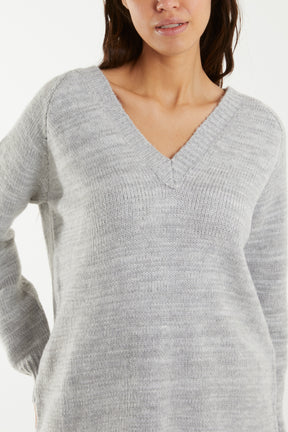 Ribbed V-Neck Knit Jumper