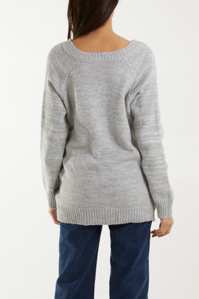 Ribbed V-Neck Knit Jumper