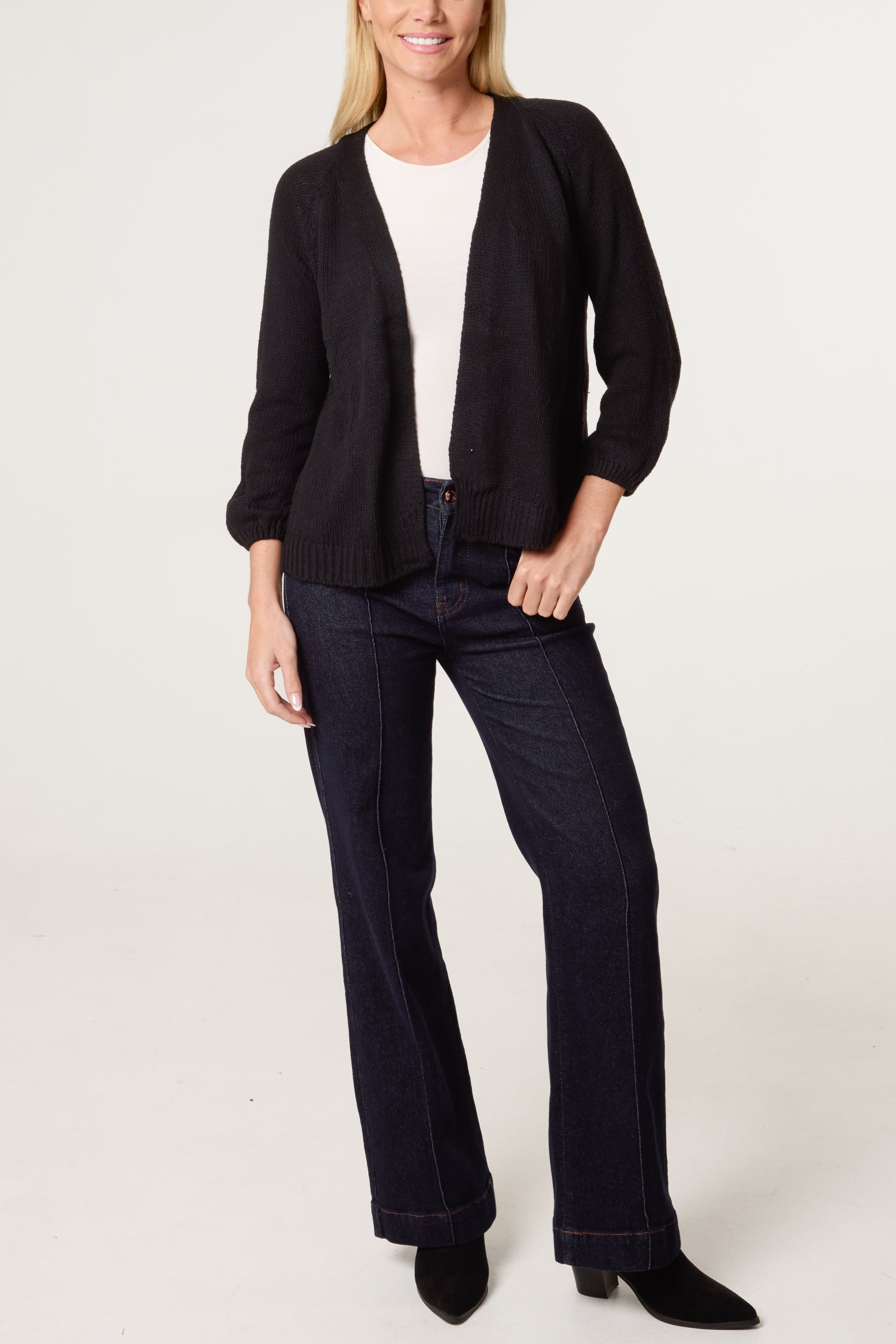 Ribbed Edge Open Knit Cardigan