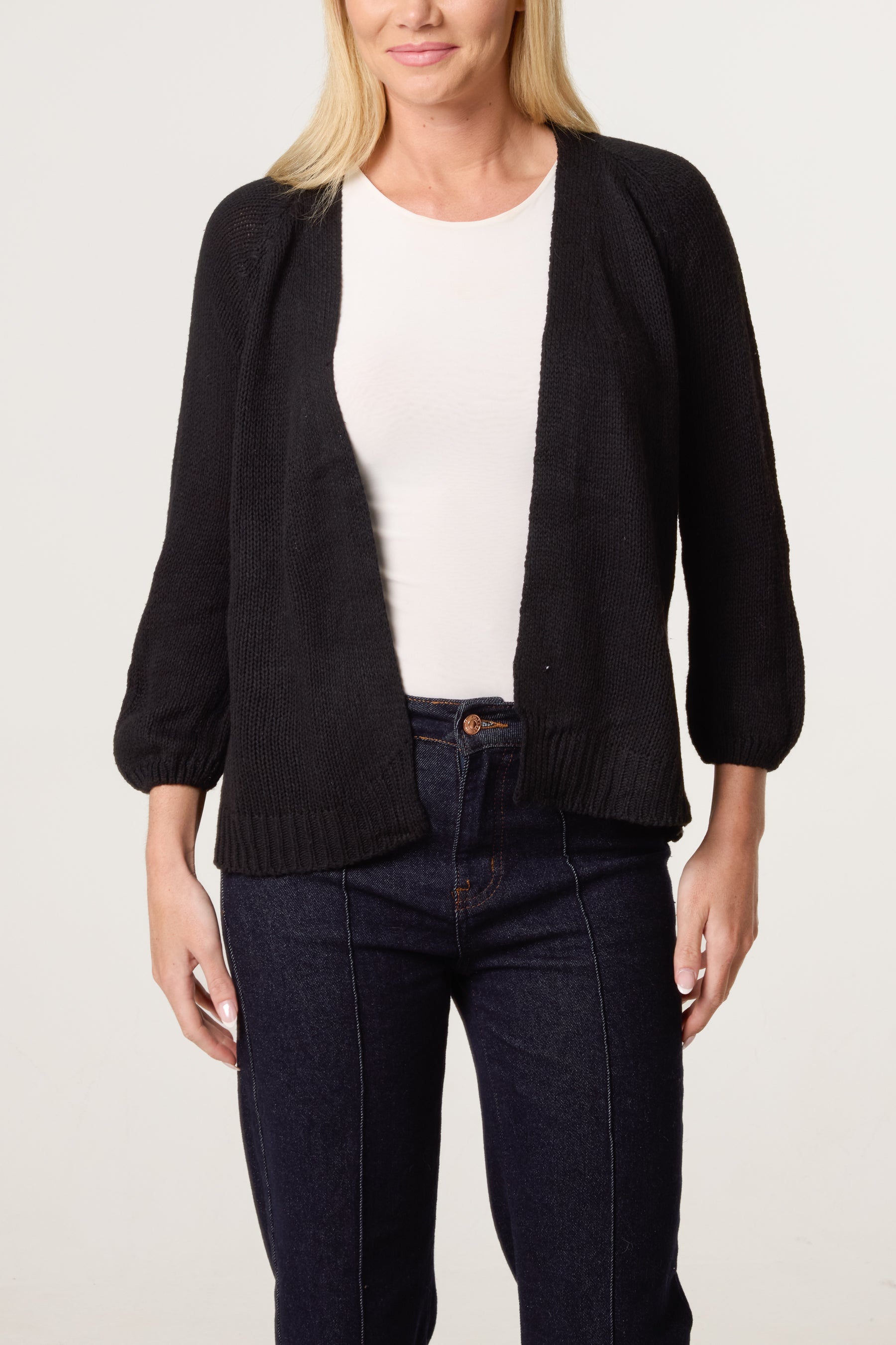 Ribbed Edge Open Knit Cardigan