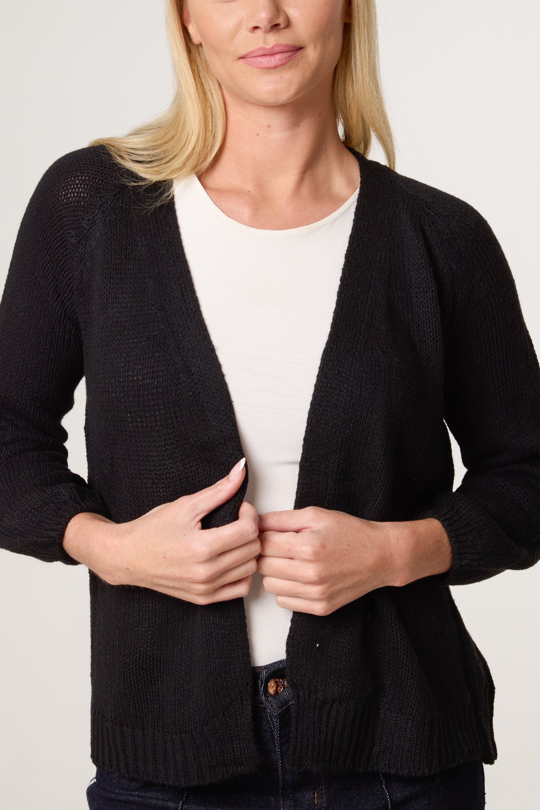 Ribbed Edge Open Knit Cardigan