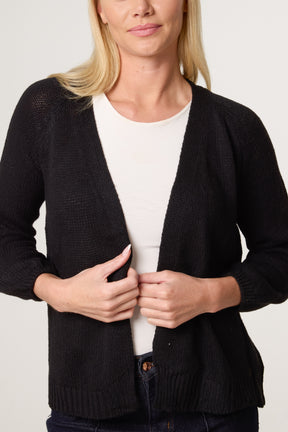 Ribbed Edge Open Knit Cardigan