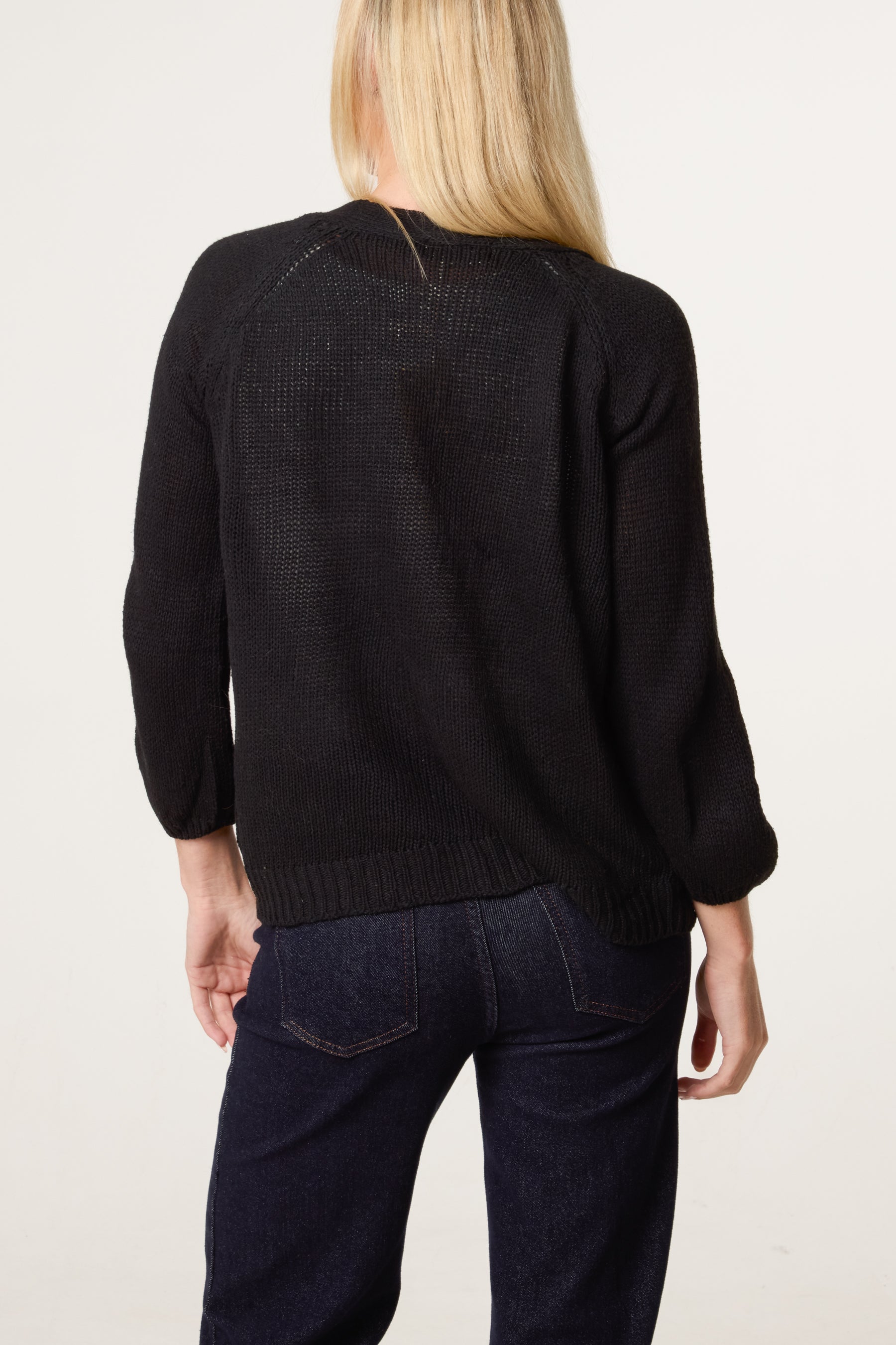 Ribbed Edge Open Knit Cardigan