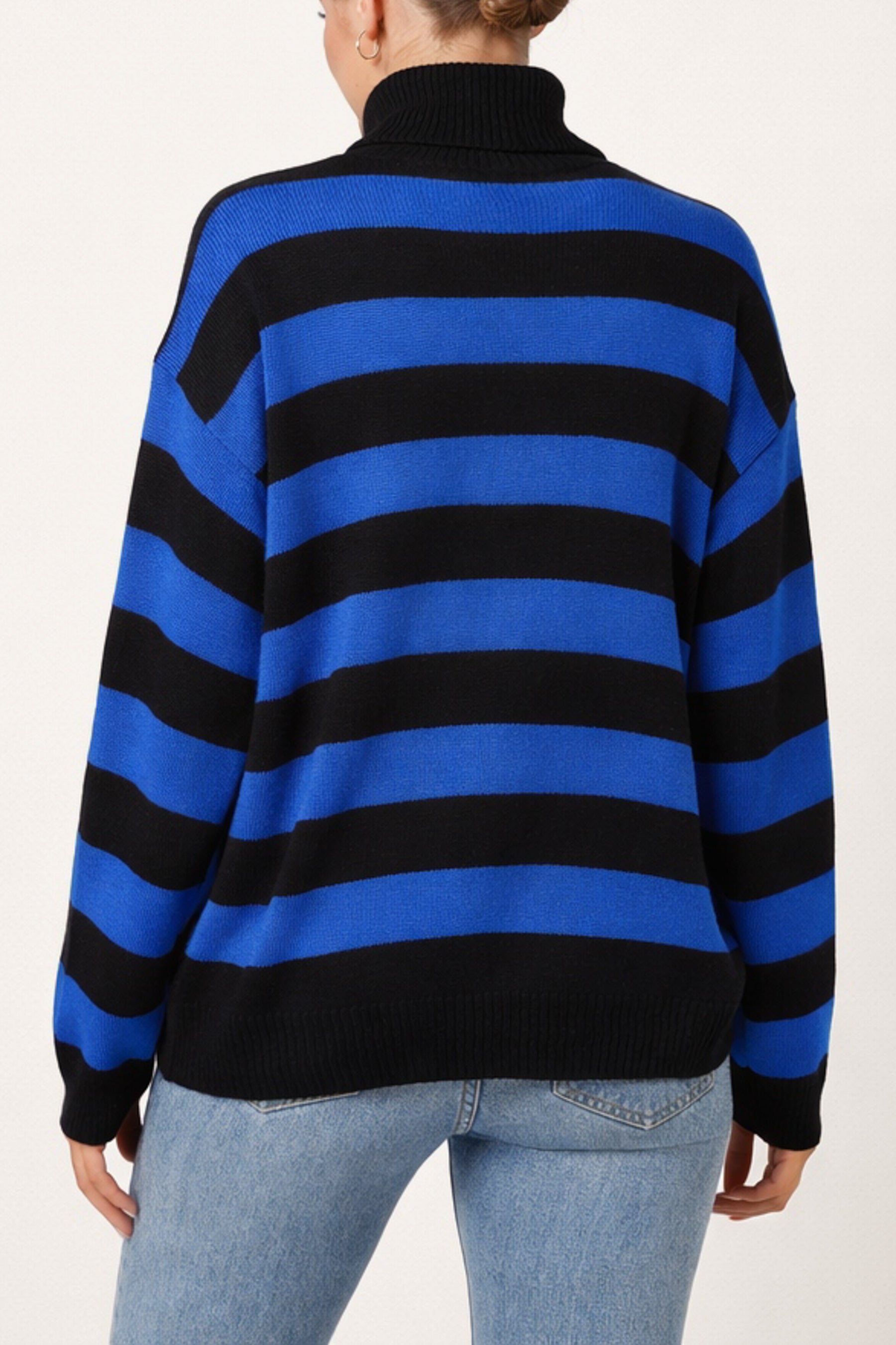 Roll Neck Striped Knit Jumper