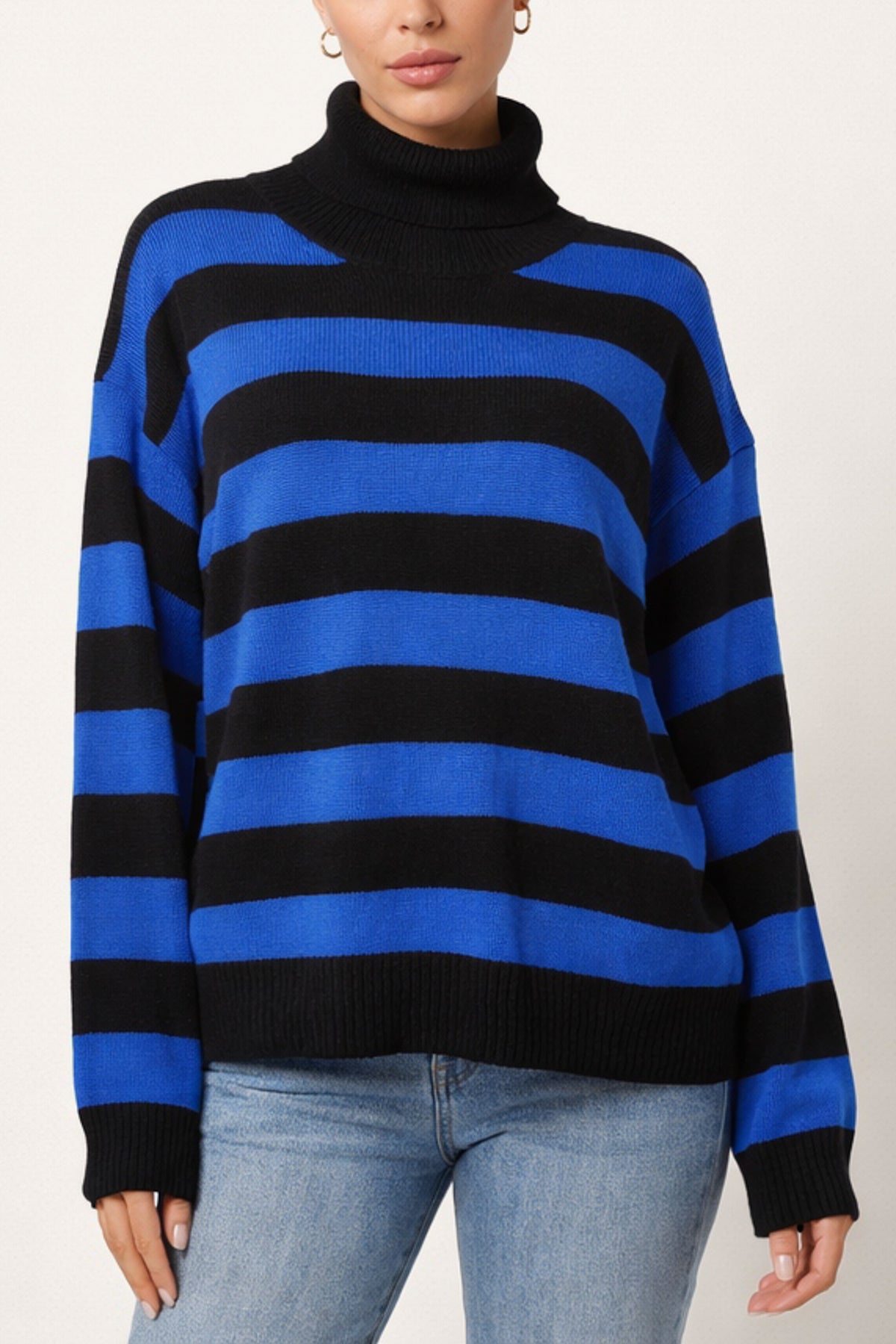 Roll Neck Striped Knit Jumper
