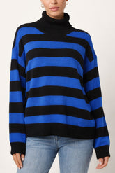 Roll Neck Striped Knit Jumper