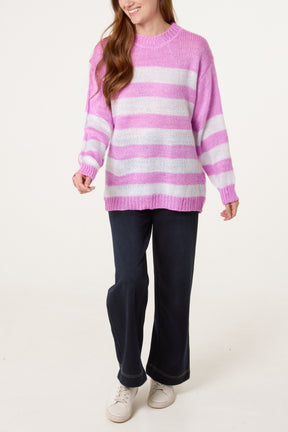 Crew Neck Striped Knit Jumper