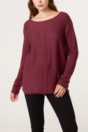 Wine Line Front Round Neck Jumper
