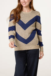 Beige Chevron Stripe Jumper