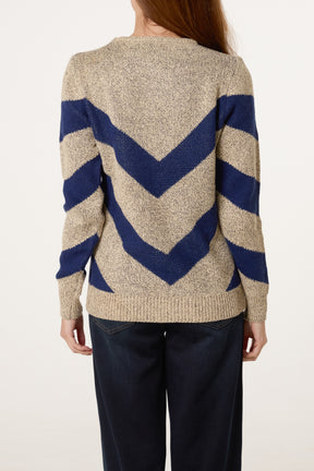 Beige Chevron Stripe Jumper