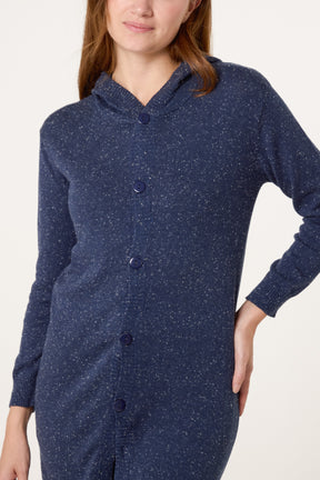 Navy Longline Button Hooded Cardigan