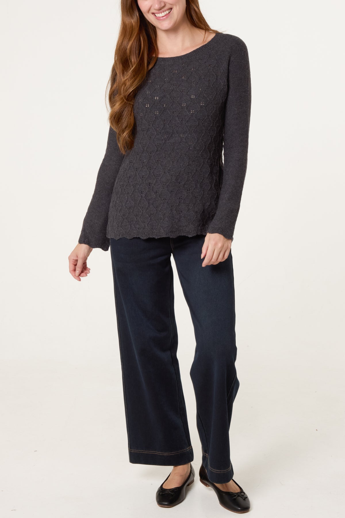 Grey Scallop Edge Patterned Jumper