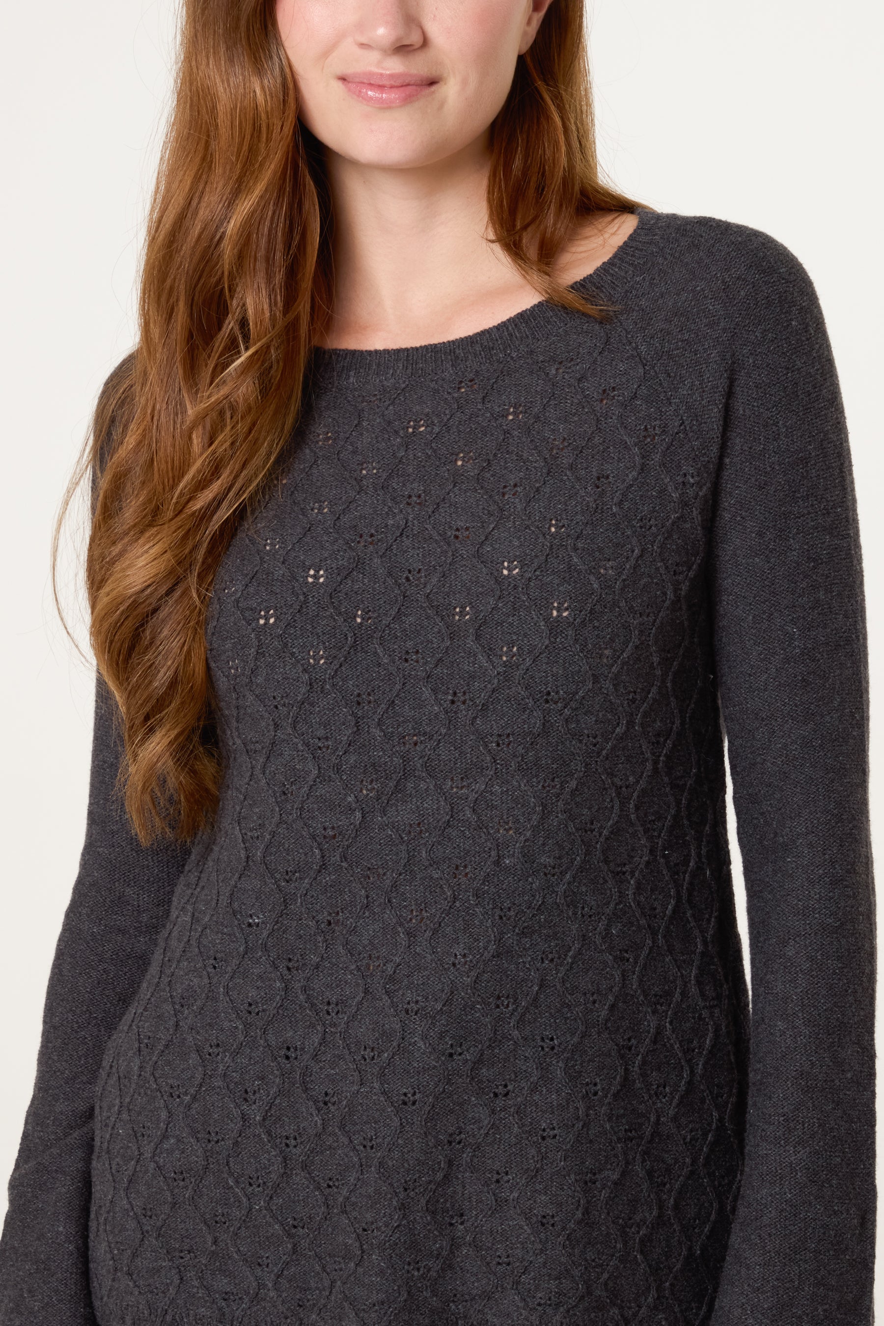 Grey Scallop Edge Patterned Jumper
