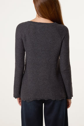 Grey Scallop Edge Patterned Jumper