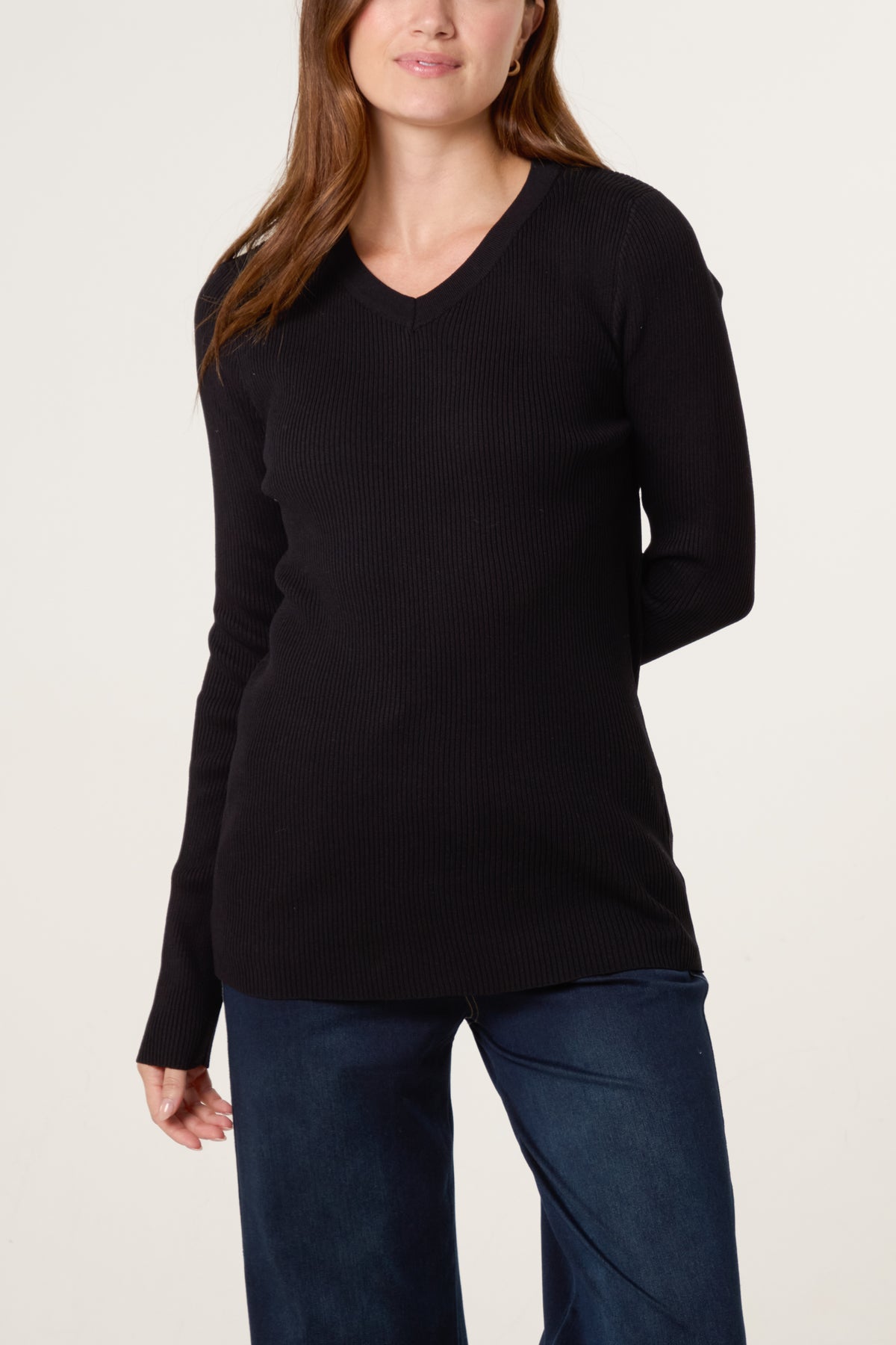 V-Neck Ribbed Long Sleeve Top