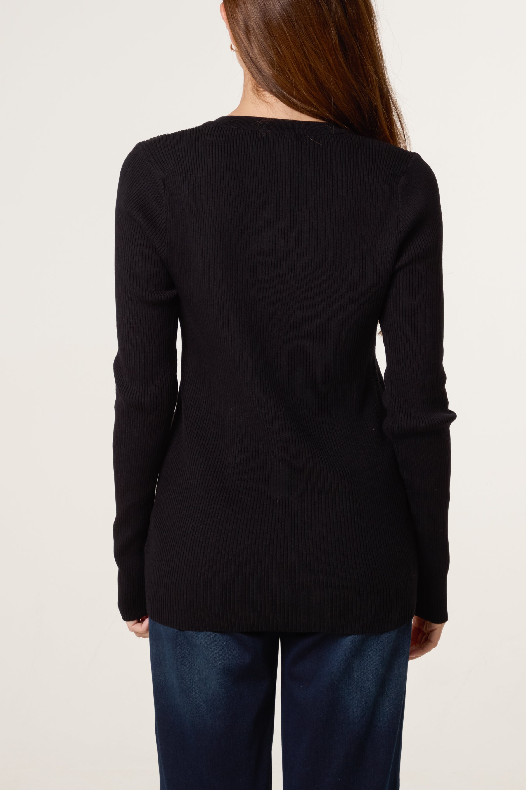V-Neck Ribbed Long Sleeve Top