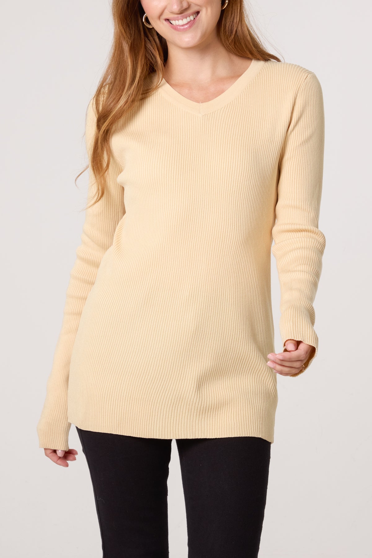 V-Neck Ribbed Long Sleeve Top