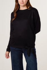 Bow Tie Side Fine Knit Jumper