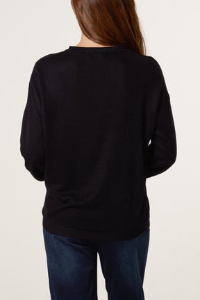 Bow Tie Side Fine Knit Jumper