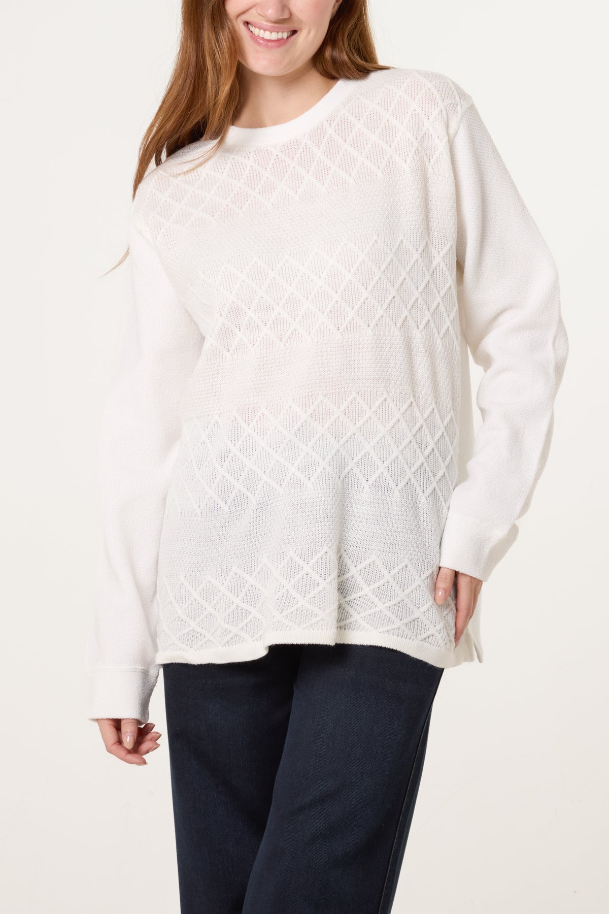 Cream Diamond Stripe Knit Jumper