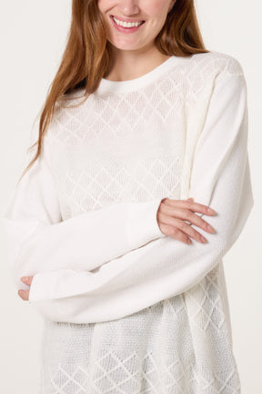 Cream Diamond Stripe Knit Jumper