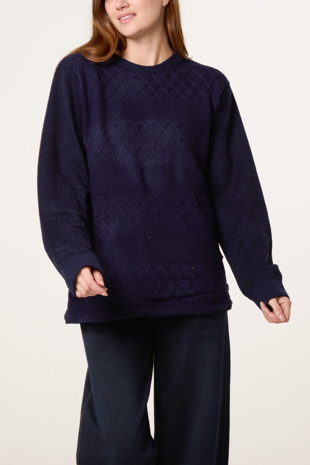 Navy Diamond Stripe Knit Jumper