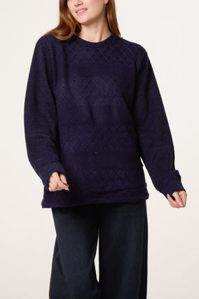 Navy Diamond Stripe Knit Jumper