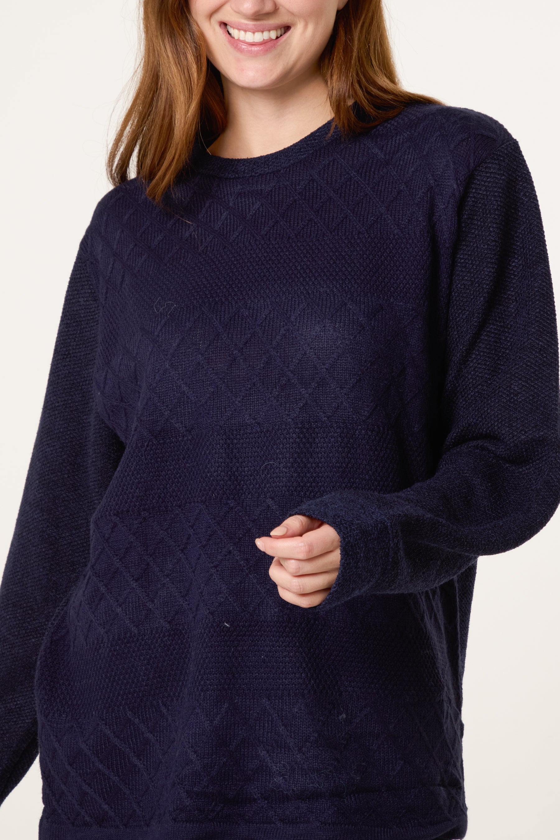 Navy Diamond Stripe Knit Jumper