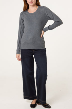 Ribbed Edge Round Neck Jumper