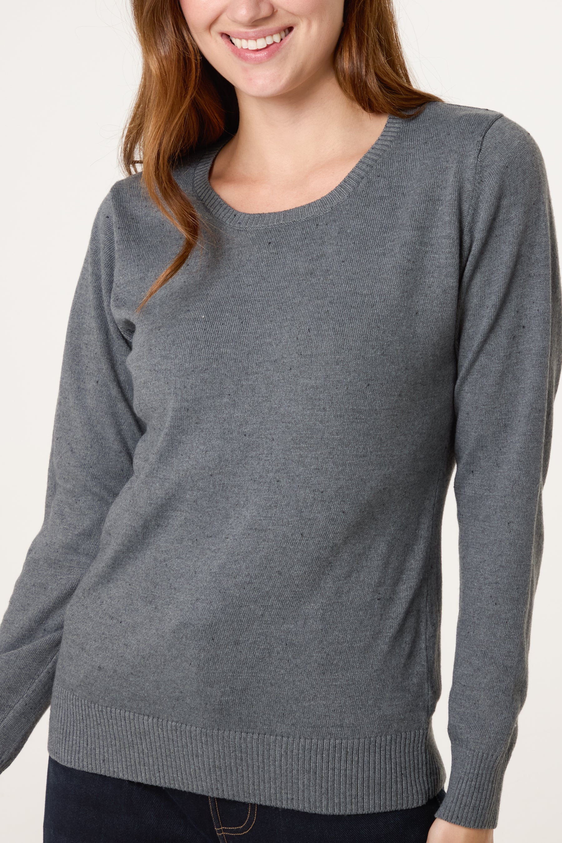 Ribbed Edge Round Neck Jumper