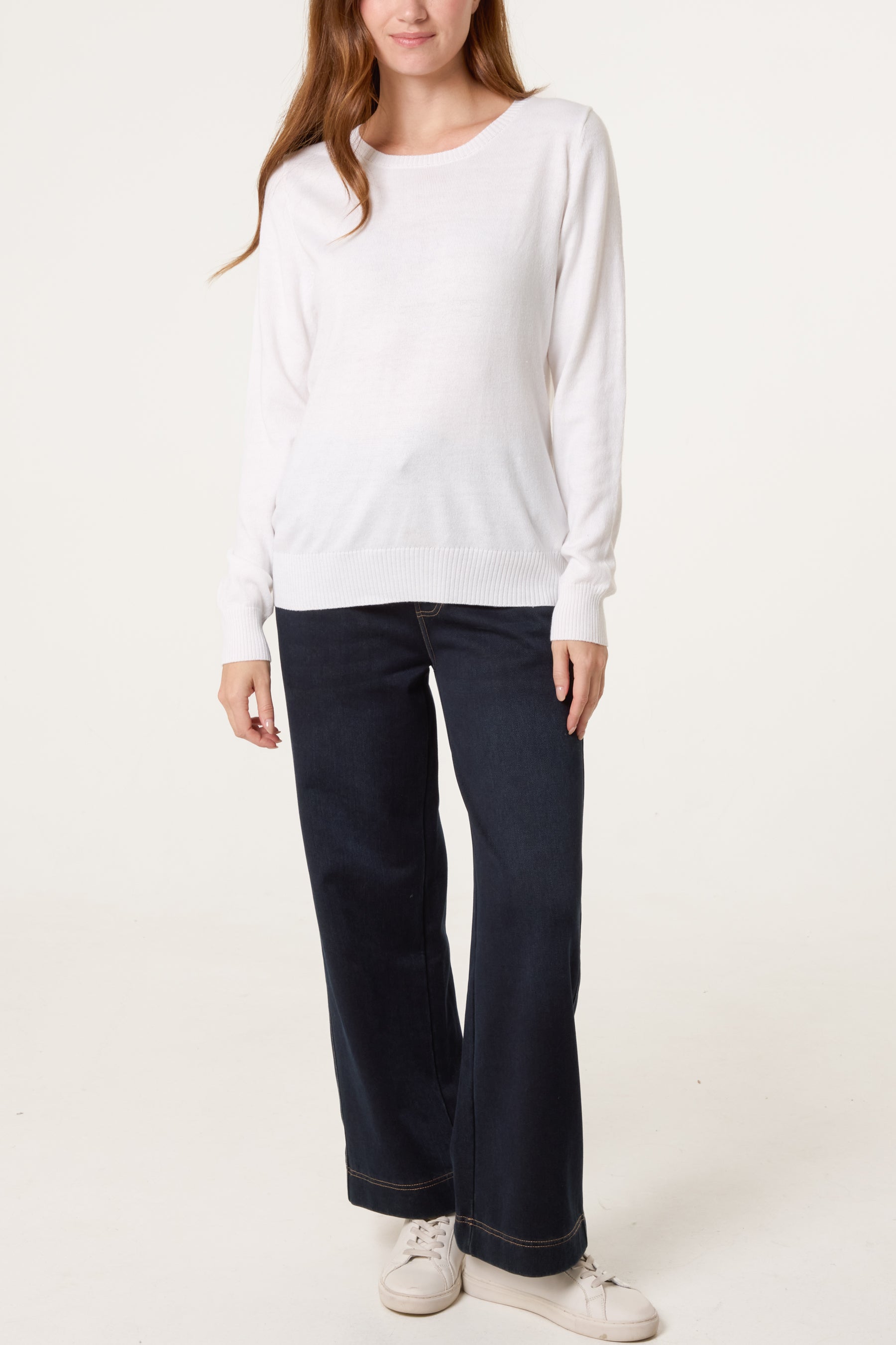 Ribbed Edge Round Neck Jumper